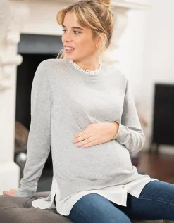 Best Sale Seraphine Jupiter | Cotton Blend Maternity & Nursing Sweater with Detachable Collar