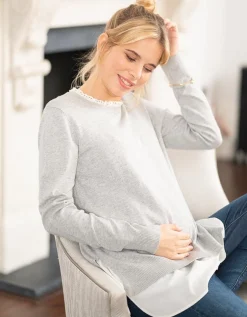 Best Sale Seraphine Jupiter | Cotton Blend Maternity & Nursing Sweater with Detachable Collar