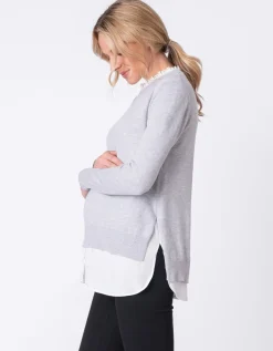 Best Sale Seraphine Jupiter | Cotton Blend Maternity & Nursing Sweater with Detachable Collar
