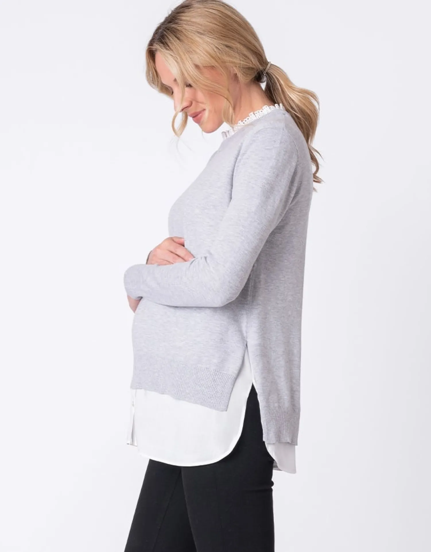 Best Sale Seraphine Jupiter | Cotton Blend Maternity & Nursing Sweater with Detachable Collar