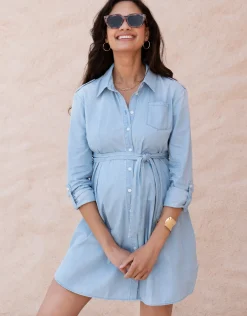 Hot Seraphine Justine | Cotton Chambray Belted Maternity-To-Nursing  Tunic