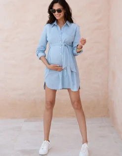 Hot Seraphine Justine | Cotton Chambray Belted Maternity-To-Nursing  Tunic