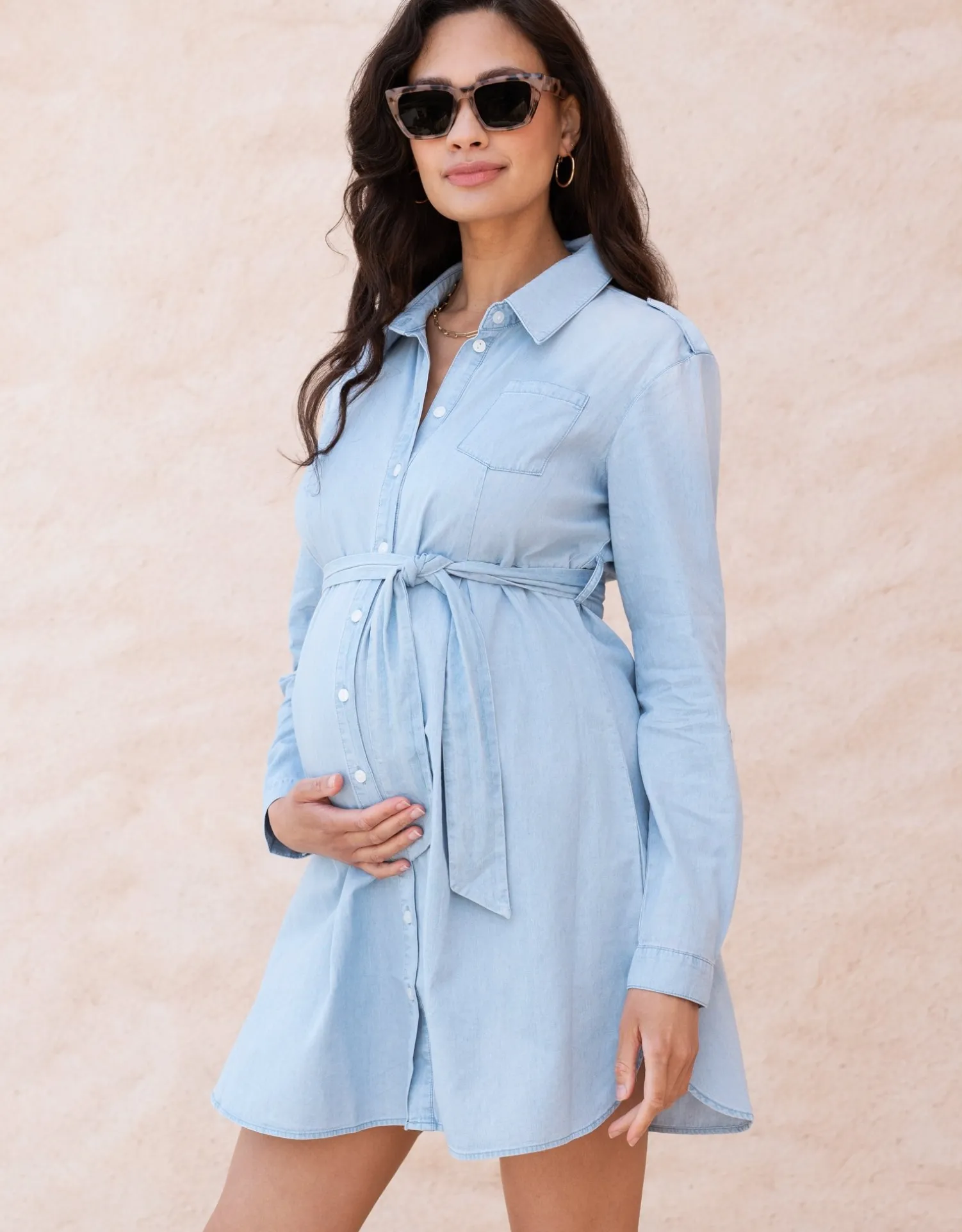 Hot Seraphine Justine | Cotton Chambray Belted Maternity-To-Nursing Tunic