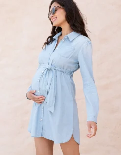 Hot Seraphine Justine | Cotton Chambray Belted Maternity-To-Nursing Tunic