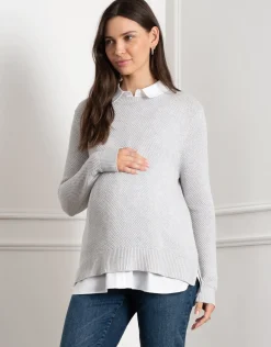 Store Seraphine Katrina | Knit Maternity & Nursing Sweater with Woven Shirt