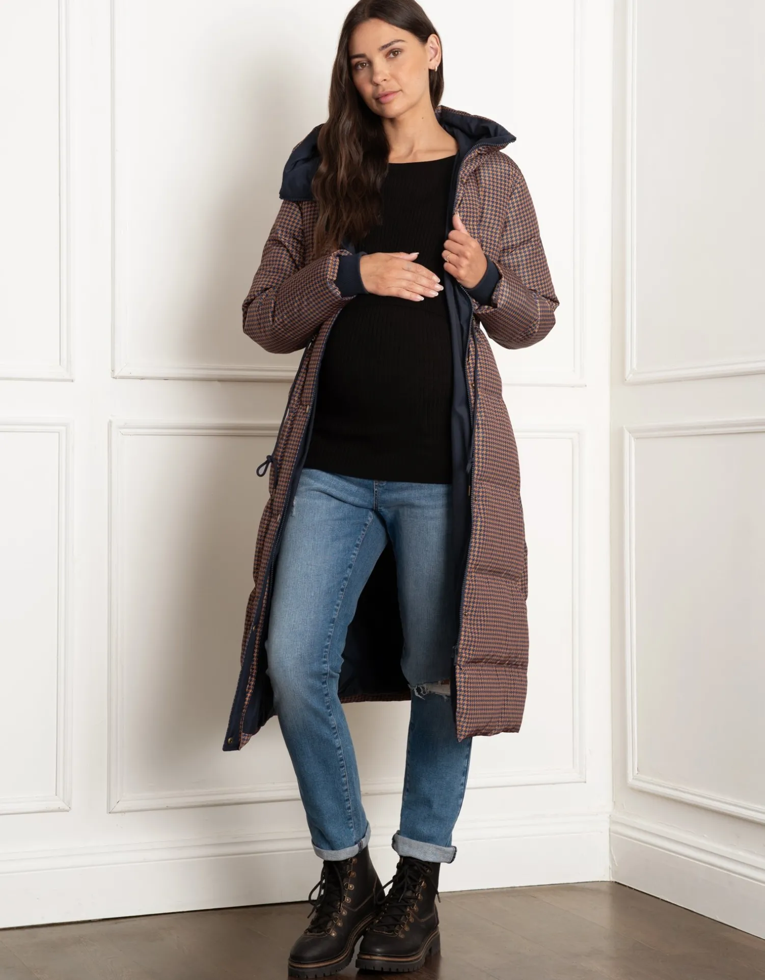Store Seraphine Keeri | Houndstooth Puffer Maternity Coat