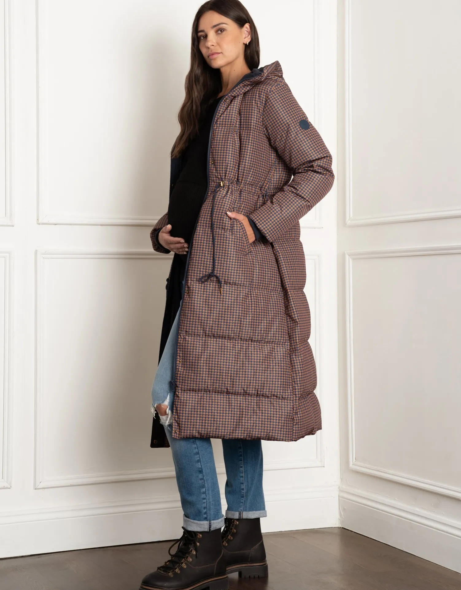 Store Seraphine Keeri | Houndstooth Puffer Maternity Coat