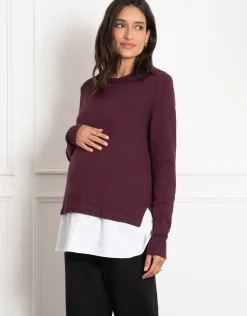 Hot Seraphine Kelah | Knit Sweater with Woven Maternity & Nursing Shirt