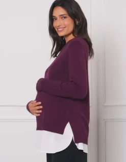 Hot Seraphine Kelah | Knit Sweater with Woven Maternity & Nursing Shirt