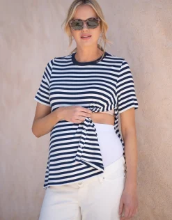 Clearance Seraphine Kellan | Short Sleeve Striped Maternity-To-Nursing T-Shirt