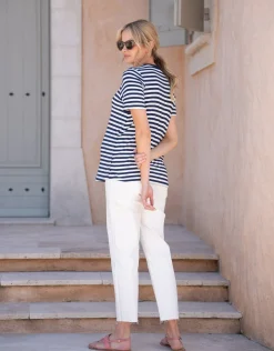 Clearance Seraphine Kellan | Short Sleeve Striped Maternity-To-Nursing T-Shirt