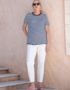 Clearance Seraphine Kellan | Short Sleeve Striped Maternity-To-Nursing T-Shirt