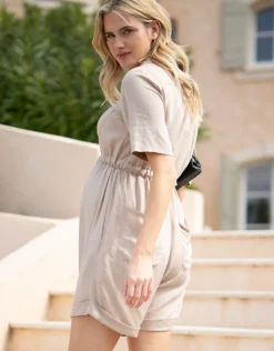 Online Seraphine Kerri | Linen-Blend Button-Down Maternity and Nursing  Romper