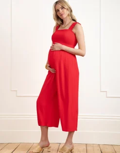 Cheap Seraphine Kinsley | Wide Leg Cropped Red Maternity & Nursing Jumpsuit