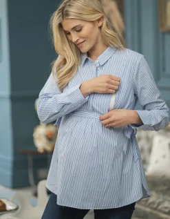 Shop Seraphine Larry | Blue & White Pinstripe Tie Side Maternity to Nursing Shirt