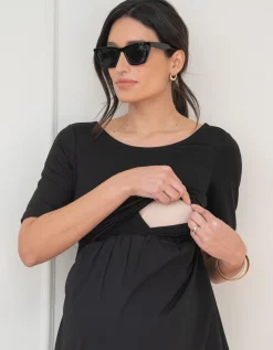 Clearance Seraphine Lauritz | Cotton Poplin Maternity and Nursing Dress With Jersey Top