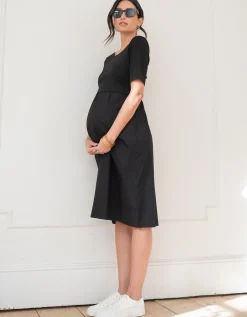 Clearance Seraphine Lauritz | Cotton Poplin Maternity and Nursing Dress With Jersey Top