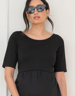 Clearance Seraphine Lauritz | Cotton Poplin Maternity and Nursing Dress With Jersey Top