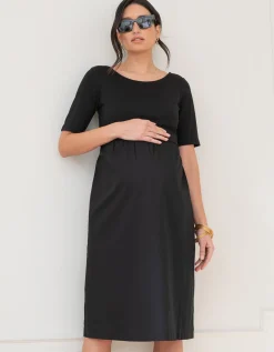 Clearance Seraphine Lauritz | Cotton Poplin Maternity and Nursing Dress With Jersey Top