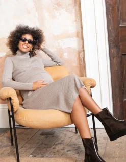 Hot Seraphine Leah | Oatmeal Ribbed Maternity & Nursing Dress