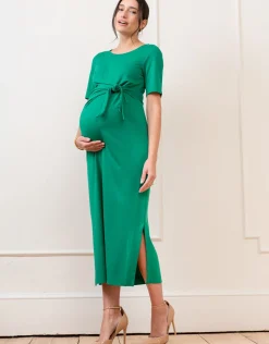 Shop Seraphine Lia | Tie-Front Ponte Roma Jersey Maternity Dress