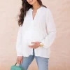 Sale Seraphine Lisabet | Pintuck Button-Down Maternity-To-Nursing Shirt