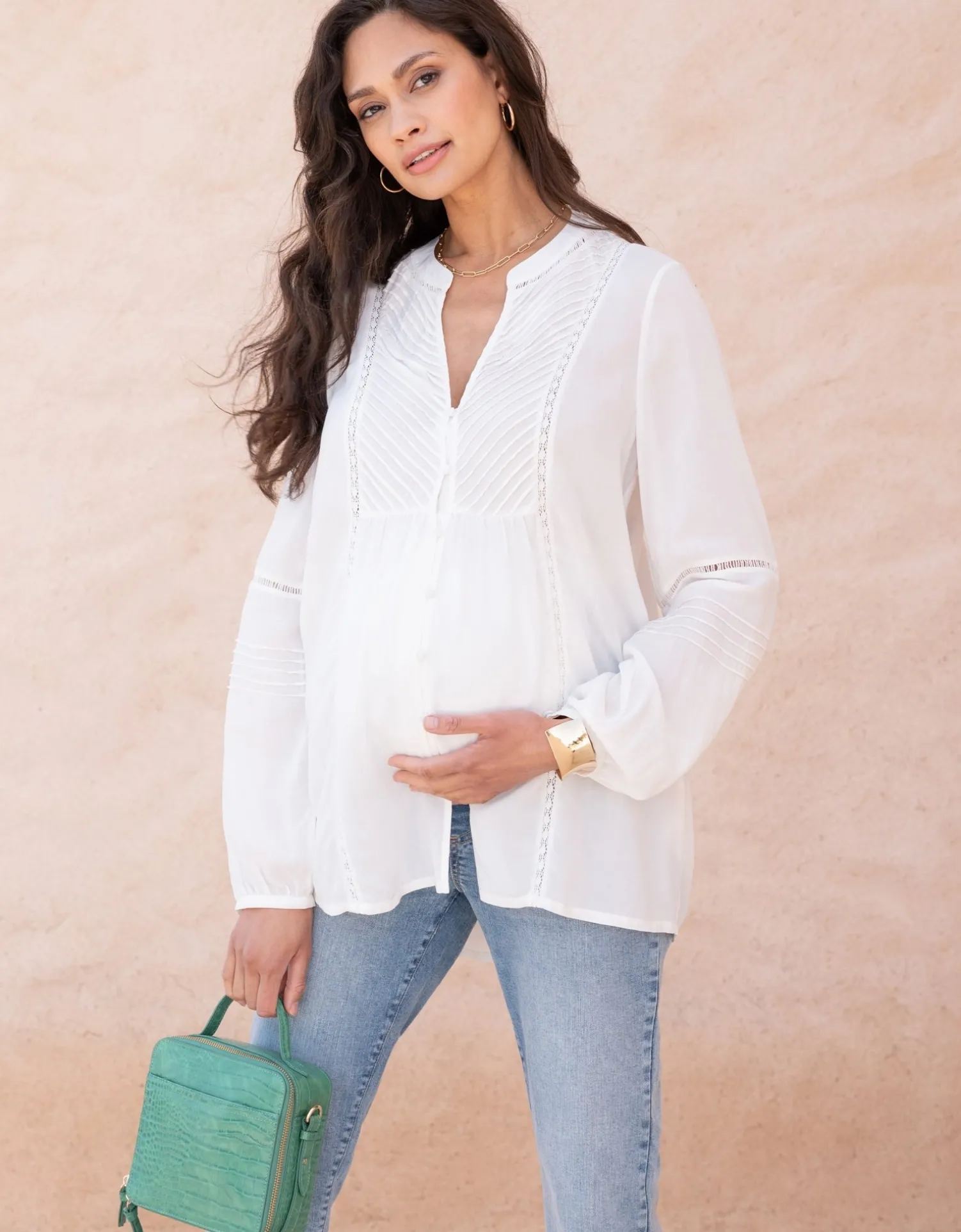 Sale Seraphine Lisabet | Pintuck Button-Down Maternity-To-Nursing Shirt