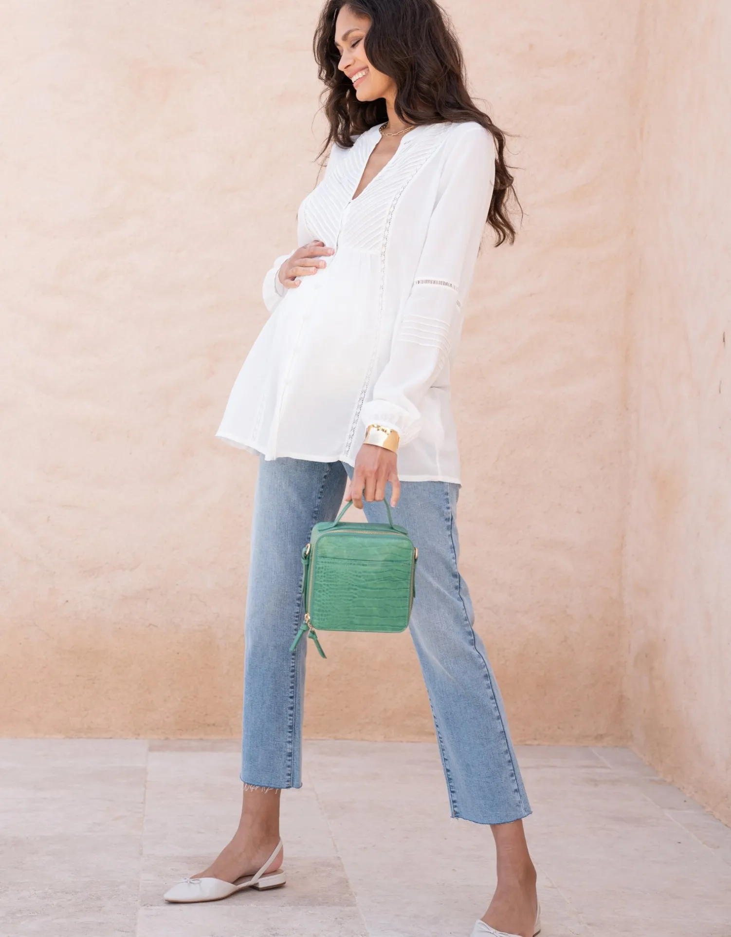 Sale Seraphine Lisabet | Pintuck Button-Down Maternity-To-Nursing Shirt