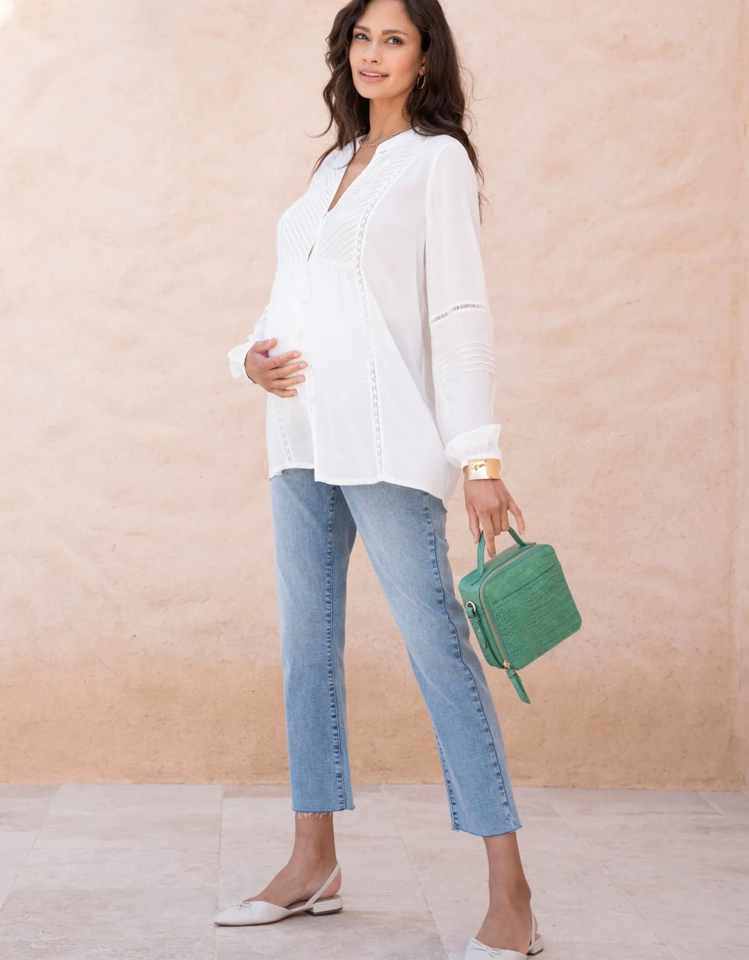 Sale Seraphine Lisabet | Pintuck Button-Down Maternity-To-Nursing Shirt