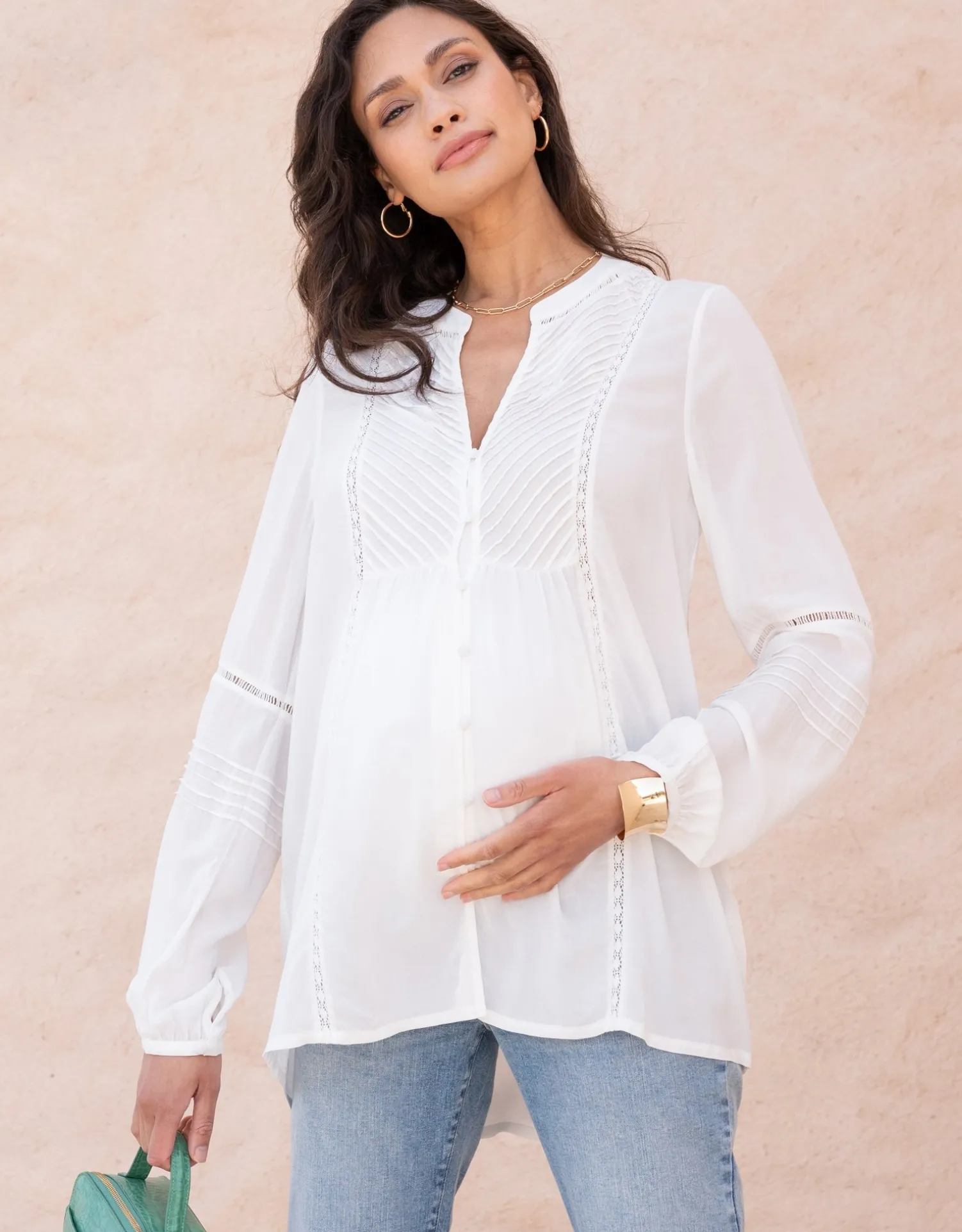 Sale Seraphine Lisabet | Pintuck Button-Down Maternity-To-Nursing Shirt