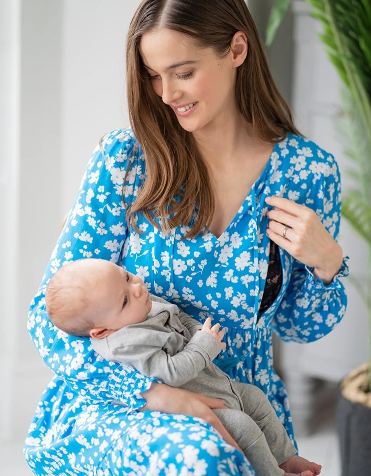 Shop Seraphine Margeaux | Blue & White Boho Midi Maternity & Nursing Dress