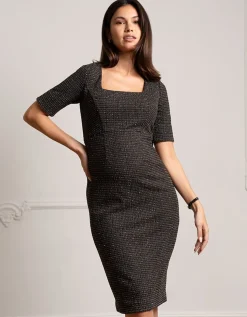 Clearance Seraphine Maribelle | Black Stretch Tweed Maternity Dress
