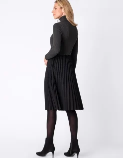 Hot Seraphine Marie | Charcoal Pleated Maternity & Nursing Dress
