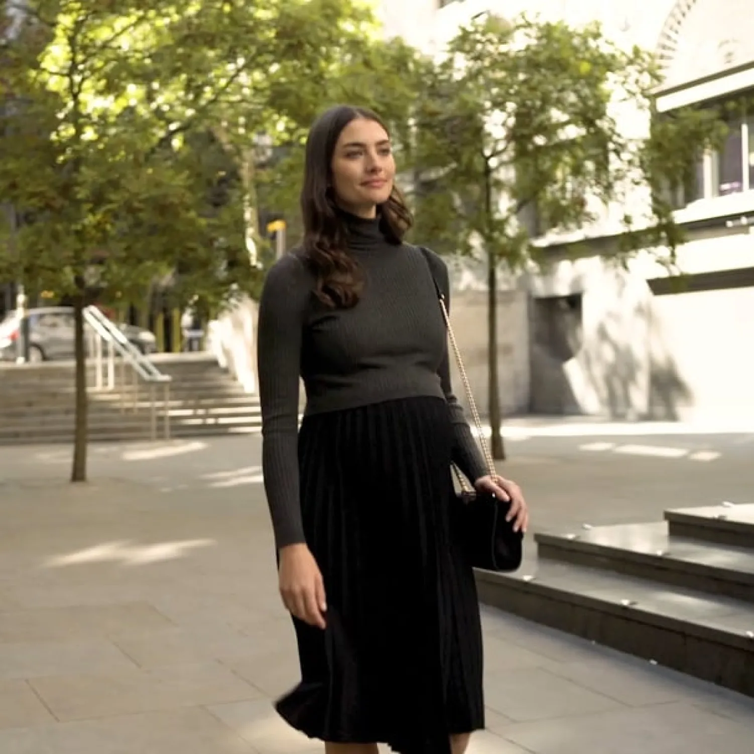 Hot Seraphine Marie | Charcoal Pleated Maternity & Nursing Dress
