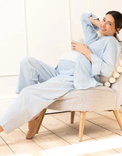 Hot Seraphine Maxim | Fine Stripe Full-Length Cotton Pyjama Maternity-To-Nursing Set