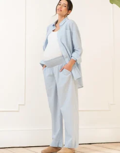 Hot Seraphine Maxim | Fine Stripe Full-Length Cotton Pyjama Maternity-To-Nursing Set