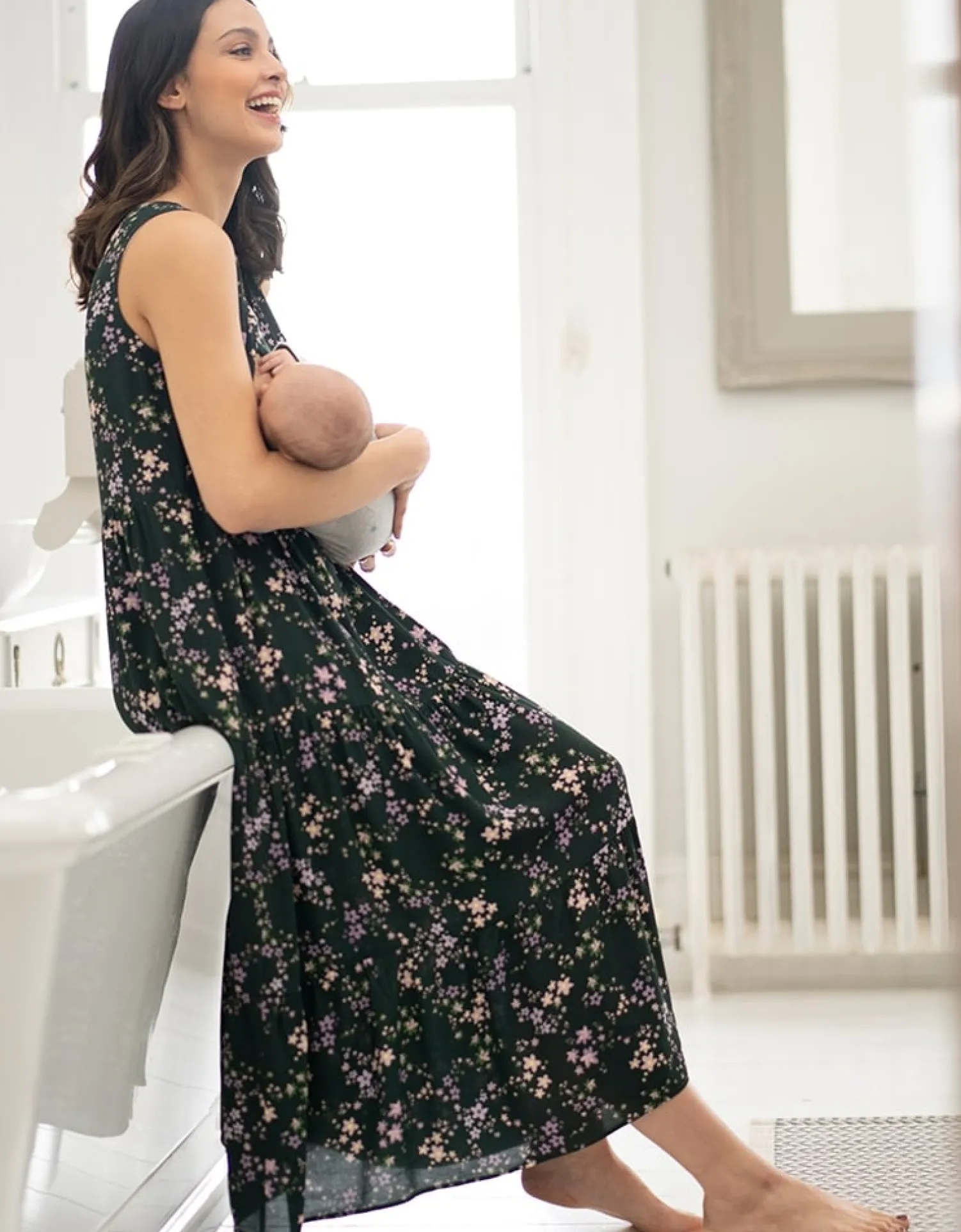 Clearance Seraphine Milly | Floral Woven Maternity & Nursing Midi Dress