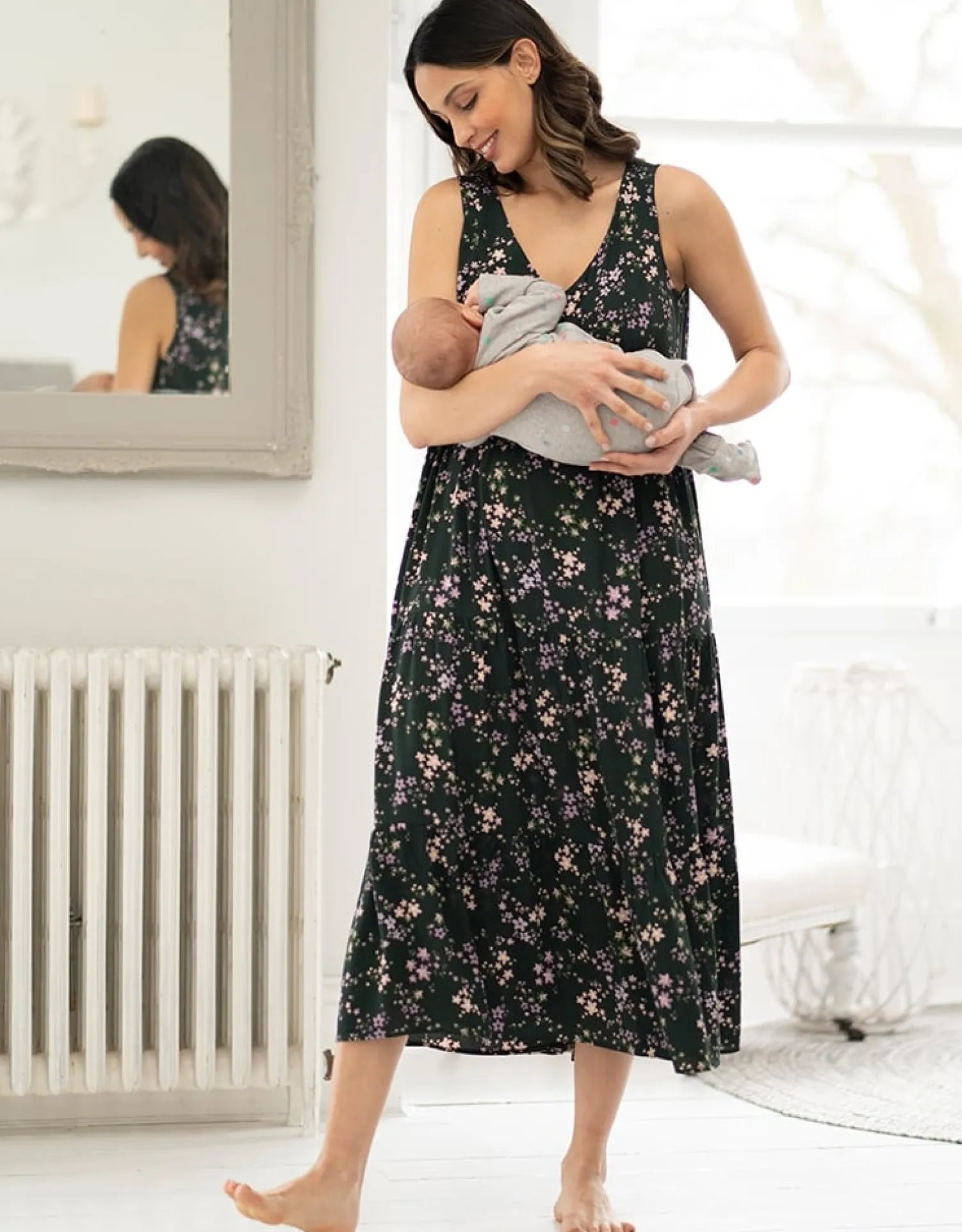 Clearance Seraphine Milly | Floral Woven Maternity & Nursing Midi Dress