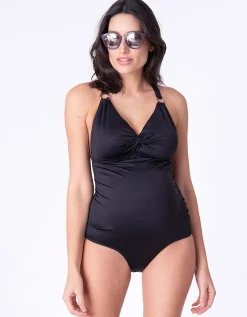 Flash Sale Seraphine Montego | Front Twist Black Maternity Swimsuit