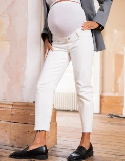 Sale Seraphine Myles | Cotton Cream Tapered Maternity Jeans