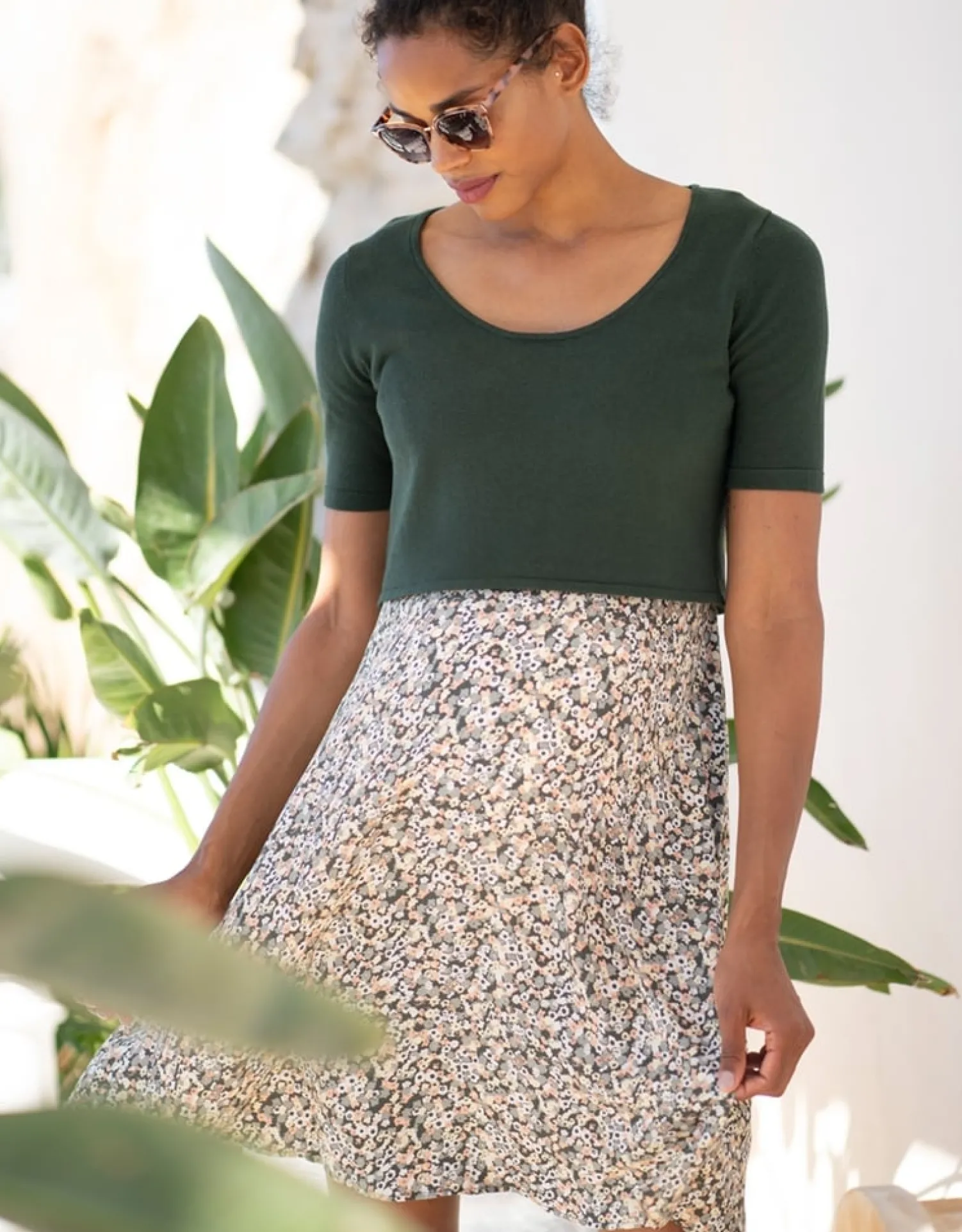 Fashion Seraphine Nessa | Khaki Ditsy Floral 2 in 1 Maternity & Nursing Dress