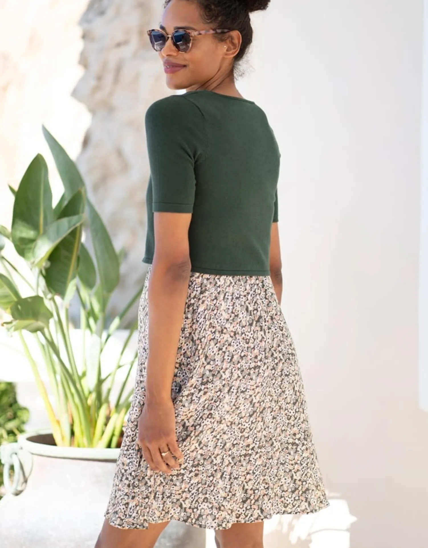 Fashion Seraphine Nessa | Khaki Ditsy Floral 2 in 1 Maternity & Nursing Dress