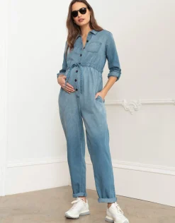 Store Seraphine Pearl | Tencel Denim Maternity Jumpsuit