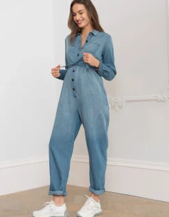 Store Seraphine Pearl | Tencel Denim Maternity Jumpsuit