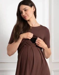 Sale Seraphine Peche | Pleat Detail Maternity & Nursing Dress
