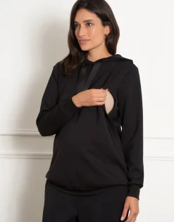 Clearance Seraphine Perdita | Modal Blend Black Maternity & Nursing Hoodie