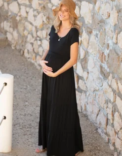 Online Seraphine Pippi | Black Jersey Maternity & Nursing Maxi Dress