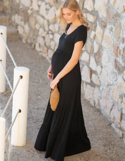 Online Seraphine Pippi | Black Jersey Maternity & Nursing Maxi Dress