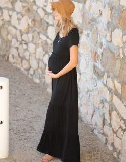 Online Seraphine Pippi | Black Jersey Maternity & Nursing Maxi Dress