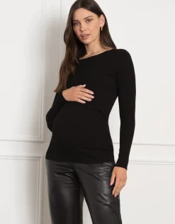 Best Seraphine Quartz | Rib Knit Crew Neck Maternity & Nursing Top